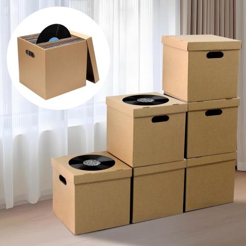 10 Pcs Cardboard Vinyl Record Storage Box Vinyl ​Record Crate | Stackable Moving Box with Handles and Lids, Sturdy Cardboard Crate for Storing Vinyl Album Document File Folder Organizer