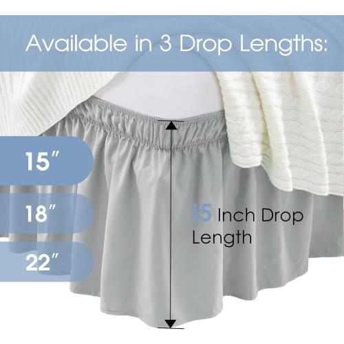 FreshCulture Elastic Wrap Around Bed Skirt - Queen Size, Hotel Quality Dust Ruffle with 15-Inch Tailored Drop (Light Grey)
