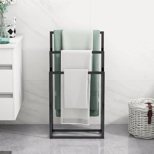 Size 3 Tiers Black Metal Towel Rack Chrome Tall Industrial Modern Freestanding Towel Holder for Bathroom Accessories Organizer for Bath Storage & Hand Towels,Washcloths,Next to Tub or Shower