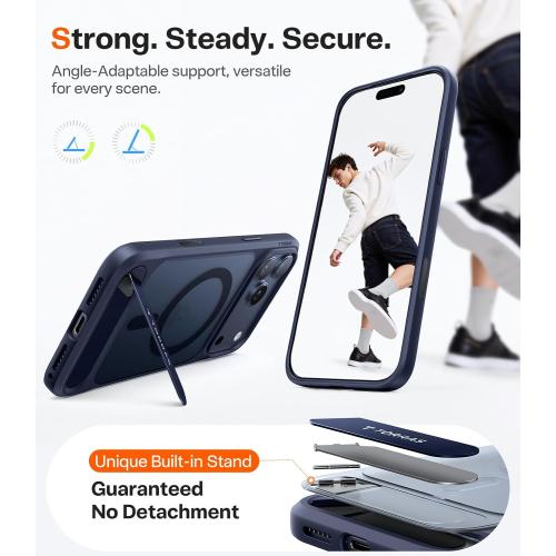 TORRAS Strong Magnetic & Seamless Stand for iPhone 17 Pro Case, Deep Blue | Fit for MagSafe, Adjustable Kickstand, Shockproof Case for iPhone 17 Pro Phone Case with Kickstand, Slim, Translucent