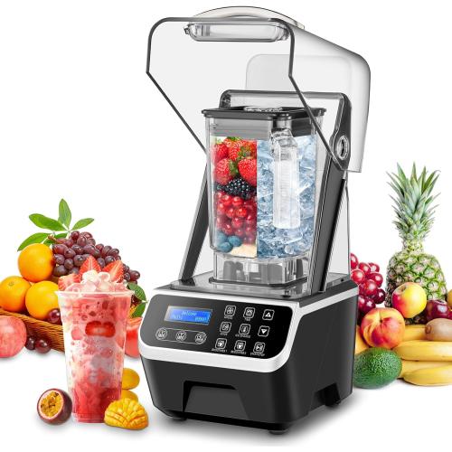 Commercial Blender 2200W 2.1QT 68OZ Quiet Blender Brushless Motors Commercial Smoothies, Frozen Drinks, Self-Cleaning Silver Grey