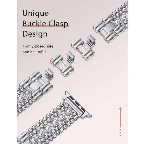 Minyee Compatible with Apple Watch Band 42/46/38/40/41/44/45/49mm Women, Dressy Pretty Stainless Steel Metal Strap Fancy Studded Designer Link Bracelet for iWatch Series 11 10 9 8 7 6 5 4 SE/Ultra 3