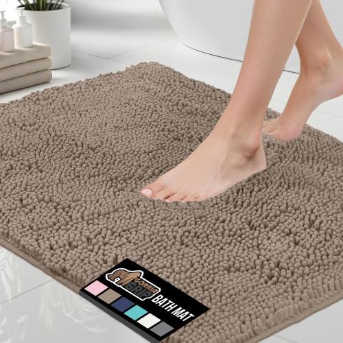 GORILLA GRIP Bath Rug Mat, Thick Soft Absorbent Chenille, Quick Dry Microfiber Mats, Rubber Backing Washable Shower Floor Rugs, US Designed Bathroom Bathmat Home Decor Accessories, 24x17, Gray Beige