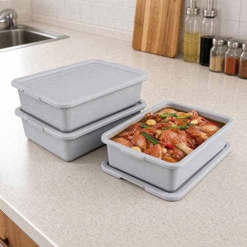 Zopnny 3 Pack Bus Tubs Commercial, 13 L Tubs with Lids, Grey