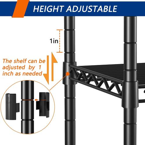 Size 13.9 D x 23.9 W x 71.6 H Color black 7-Tier Metal Storage Rack Adjustable Shelf,Storage Unit Shelf for Laundry Bathroom Kitchen Pantry Closet(Black,13.9 D x 23.9 W x 71.6 H)