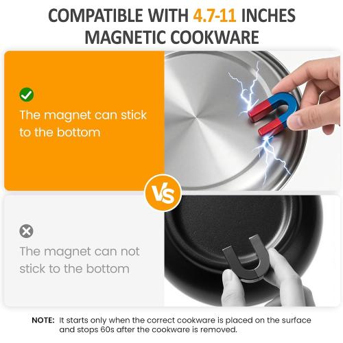 Sunvivi 1800W Induction Cooktop, Commercial-Grade Electric Countertop Burner with Timer, Induction Hot Plate with LED Screen, 10 Power(300W-1800W), 10 Temp Setting(140°F-536°F), Black