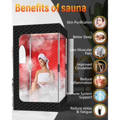 KASUE Portable Steam Sauna Tent for Home, Infrared Sauna with 3L Steamer, 9 Temp Levels & 99 Min Timer, 5-Layer Waterproof Insulated, Folding Chair Included, Indoor Spa (Light Black)