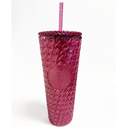 Starbucks Chain Link Burgundy Red 24 Ounce Venti Tumbler – Holiday Edition Reusable Cold Cup with Lid and Straw – Textured Acrylic Travel Mug for Iced Coffee, Tea, and Cold Beverages