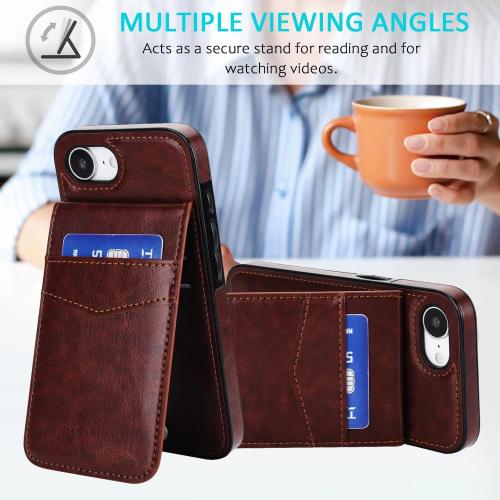 Phone Case for iPhone 16e/SE 2025/SE 4 with Tempered Glass Screen Protector and Credit Card Holder Wallet Cover Stand Leather Cell Accessories i Phone16e i16e 16 e SE4 4th Generation 16eCase Brown