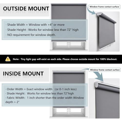 AOSKY Cordless Roller Shades Blackout Blinds for Windows Room Darkening Rolled Up Shades with Spring System, UV Protection Window Shades Door Blinds for Home and Office (34 W x 72 H, Grey)