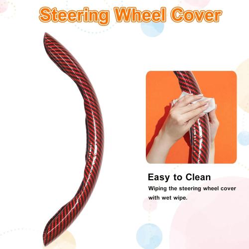 3pcs Carbon Fiber Steering Wheel Cover - Snap on 15 Inch Anti-Slip Car Steering Wheel Protector, Universal Car Interior Accessories (Red)