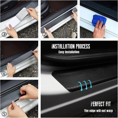 4PCS car Door sill Protector Stickers Carbon Fiber Texture Leather car Door sill Cover Compatible Elantra i20 i30 Tucson Venue Kona Sonata N line Accessories (Style 1)