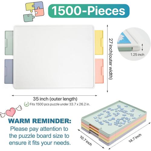 1500 Pieces Rotating Plastic Puzzle Board with Drawers and Cover, 35x27 Portable Spinning Jigsaw Puzzle Table for Adults, Upgraded Lazy Susan, Ideal Gift for Mum
