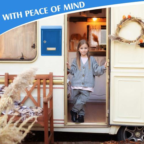 Amylove Weatherproof Mail Boxes with Key Lock, Security Locking Wall Mount Metal Mailbox with Slot for Outside, Large Capacity for Mail, Packages, Donations, Voting 11.8 H x 8.3 L x 2.8 W, Blue