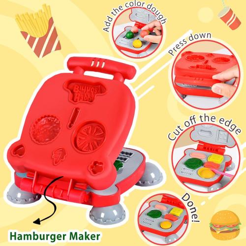 3 in 1 Color Dough Kitchen Creations Set, Ice Cream Spaghetti Burger Maker Machine, Art Crafts Food Modeling Toys, Accessories Tools Kit for Boys Girls Kids Toddlers Ages 3  (12 Colors Dough)
