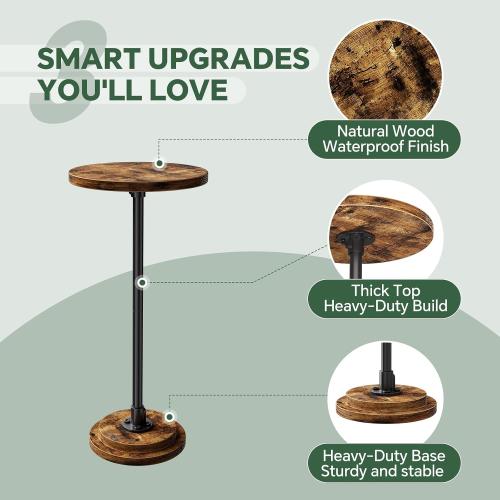 Simple Trending Small Side Table, Round Drink Table, Sofa End Table for Living Room, Coffee Tables for Bedroom, Rustic Brown