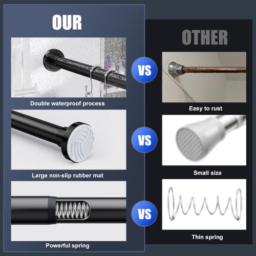 Ausemku Shower Curtain Rod 32 to 80 Inch - 1 Inch Diameter Never Rust Non-Slip Spring Tension Curtain Rod No Drilling Stainless Steel Telescoping Rod