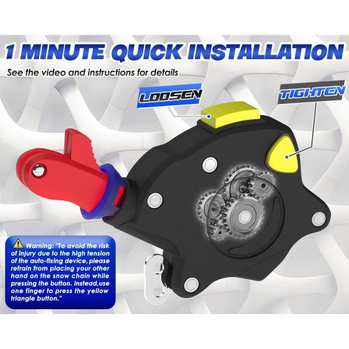 Snow-Chains Auto Fixing 1 Min Quick Fit Easy Installation Tire-Chains, Portable Reusable Universal Emergency Tire Traction Chain for Passenger Car, Pickup Trucks and SUV - Set of 2 (HKN-140)