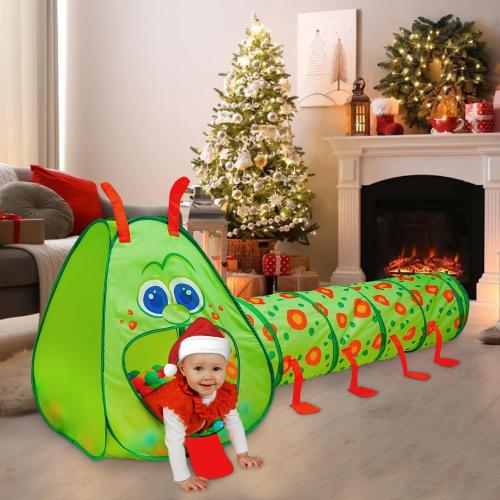 Kiddey Caterpillar Kids Play Tunnel & Tent – Toddler Crawl Tunnel   Play Tent, Pop-Up Indoor/Outdoor Ball Pit Playset (Balls Not Included), Folds Flat for Storage