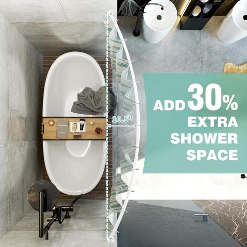Curved Shower Curtain Rod, Adjustable 40-72 inches Extra Wide Curved Shower Rods for Bathroom, Rust proof Shower Rod, Stainless Steel Curved Curtain Rod for Shower, Bathtub, White