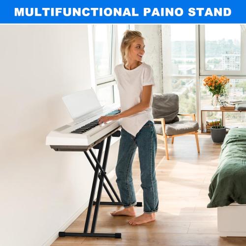 Black Keyboard Stand, Height Adjustable Keyboard Stand, Keyboard Stand with Quick Release Mechanism, Double X Foldable Heavy Duty Instrument Stand with Locking Straps for 54-61-88 Key Electronic Pianos