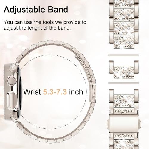 Bling Watch Bands with Bling Case for Women Compatible with Apple Watch Band 49mm Elegant Dressy Jewelry Replacement Metal Link Wristband Protector Cover for iWatch Series Ultra 3/2/1 Starlight
