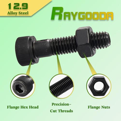 M8-1.25x60 Socket Head Cap Screw and Nut Kit 8set, Grade 12.9 Alloy Steel, Black Oxide Finish, Partially Thread, High Tensile Strength for Automotive, Machinery & Heavy Duty Use