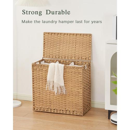 SETVSON Laundry Hamper with Lid Laundry Basket 132 L (35 Gal) Wicker Clothes Hamper, Handwoven Rattan Hamper with Handles and 4 Removable Liner Bags, 6 Mesh Bags for Laundry Bedroom Natural