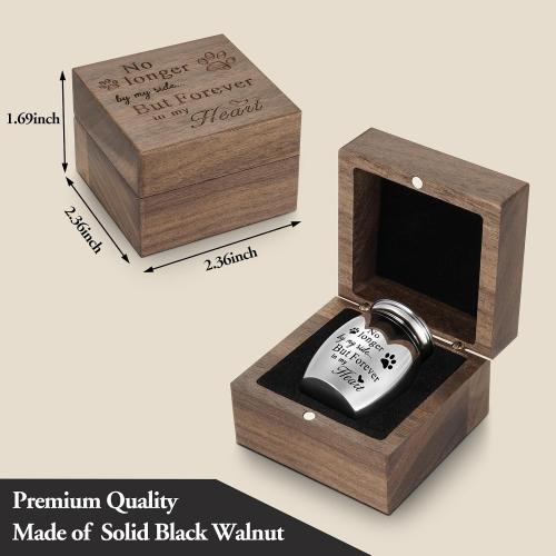 XIUDA Wooden Mini Pet Memorial Small Urns for Dog Ashes Stainless Steel Cremation Mini Urn with Black Walunt Box Funeral Pet Paw Print Keepsake Urn for Ashes