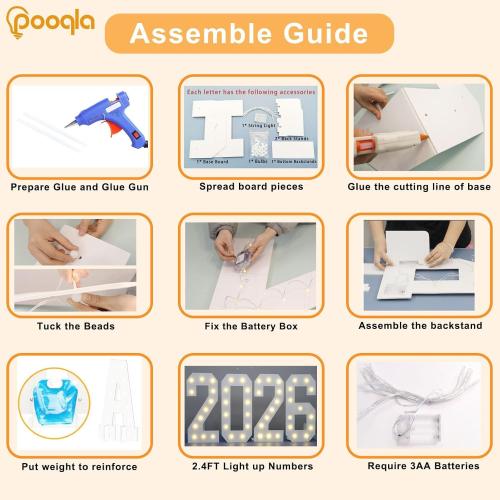 Pooqla 2.4FT Marquee Light Up Numbers for 2026 Graduation Party Decorations, Giant Letter Sign for Girl Boy Balloons Birthday New Year Party Back to School Classroom Decoration, Warm White Number 2026