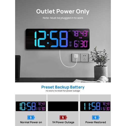 18.5 Large Digital Wall Clock, Big LED Digital Clocks, Remote, RGB Display