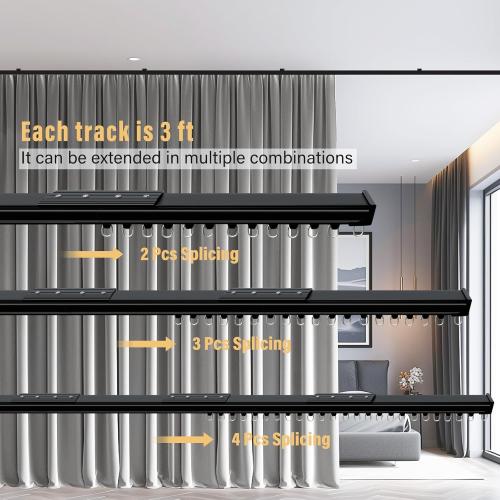 Ceiling Curtain Track, Curtain Track Ceiling Mount, Room Divider Curtain Rod or Wall with Rolling Hooks, Ceiling Shower Curtain Tracks Perfect for Privacy in Open Rooms (3-6ft, Black)