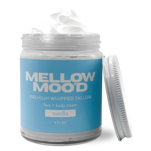 Mellow Moo'd Whipped Grass Fed Beef Tallow - Face   Body Cream - Tallow Moisturizer for Sensitive Skin - Natural Body Butter Lotion XTRA Large 9 FL OZ - Made In USA (9oz, Vanilla)