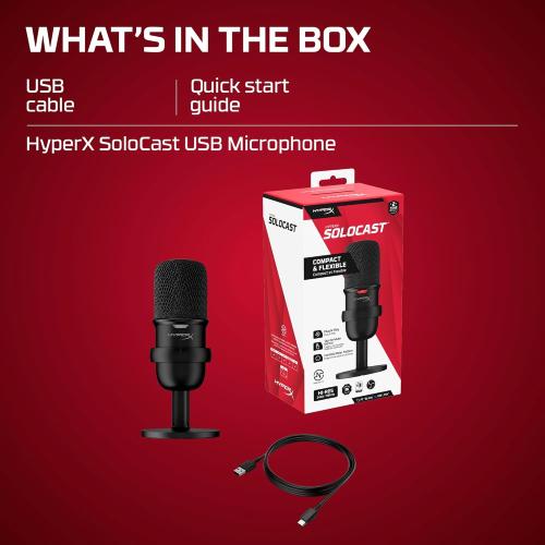 HyperX SoloCast – USB Condenser Gaming Microphone, for PC, PS4, PS5 and Mac, Tap-to-Mute Sensor, Cardioid Polar Pattern, great for Streaming, Podcasts, Twitch, YouTube, Discord,Black
