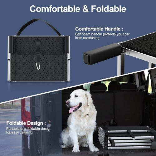 Dog Stairs for Car, Foldable Dog Ramp for Car with Non-Slip Surface, Portable Stairs Aluminum SUV, High Beds, Truck, Supports up to 150 lbs, 4 Steps