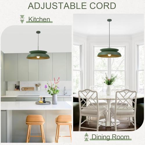 TeHenoo Mid Century Chandeliers, 25.5 inch, 2-Tiered Lampshade,Large Pendant Lighting,for Dining Room,Living Room,Olive Green