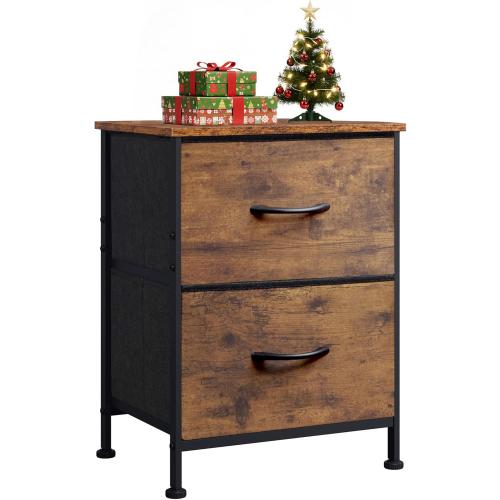 WLIVE Night Stand, Small Dresser with 2 Drawers & Wooden Top, Nightstand with Fabric Bins, Bedside Table End Table for Bedroom, Closet, Entryway, College Dorm, Rustic Brown