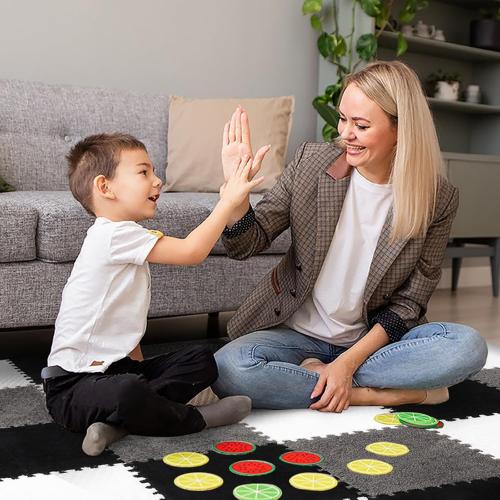 36 Pcs Plush Interlocking Carpet Tiles, Non-Toxic Foam Carpet Tiles for Toddler Baby, Anti-Slip, EVA Foam Interlocking Tiles for Floor, Nursery, Playroom, Grey White Black