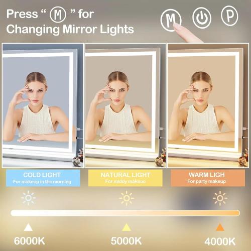 Makeup Vanity Mirror with USB Charging Port 24 x 19 Large LED Makeup Mirror, Desk Mirorr with Lights, Light up Mirror with 10X Magnification and, Dimmable 3 Modes, Touch Control White
