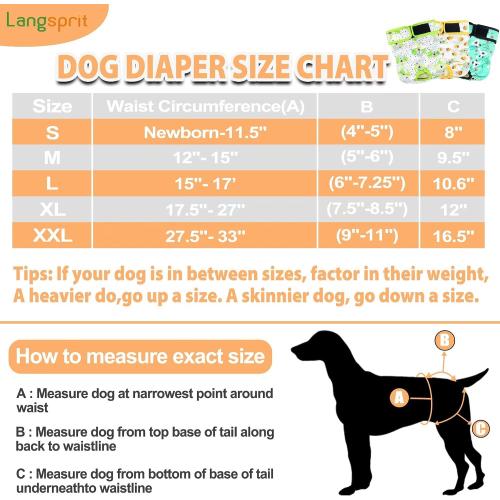 Langsprit Washable Female Dog Diapers (3 Pack) - No Leak Reusable Diapers for Doggy Female in Period - Highly Absorbent Dog Heat Panties with Adjustable Snaps (Black, Pink, Purple, XX-Large)