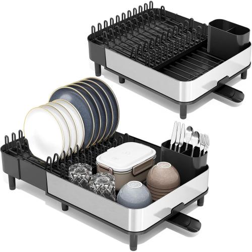 Urackify Stainless Steel Dish Drying Rack for Kitchen Counter,Black