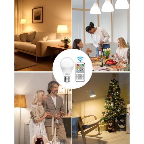 A19 LED Light Bulbs with Remote Control, 9W LED Bulbs 60W Equivalent, 3000K-6000K Dimmable Bulbs E26 Base, Remote Control Light Bulbs with Timing, Memory Function, for Home Decor, 2Bulb & 1Remote