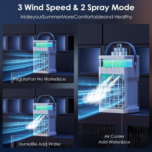 White Portable Air Conditioner,Cooling Fan with 3 Speeds & 3 Modes,1500ML Mini Air Conditioner with Remote, Air Conditioner Fan,Night Light,Evaporative Air Cooler for Home/Office