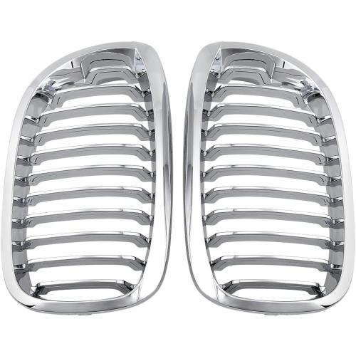 AMOPACORP For 2003-2006 E46 3 series Coupe Cabriolet 2-Door LCI Facelift 1 Pair of Left Right Chrome Front Hood Bumper Single Line Kidney Grille Grill