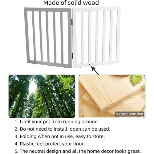 ZJSF Freestanding Indoor Dog Gate - Foldable Wood White Puppy Gate for Doorways & Stairs - 24 Height, 2 Panels
