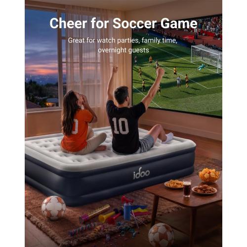 iDOO Queen Air Mattress with Built in Pump, 18 Raised Comfort Inflatable Blow up Mattress, Upgraded Support Structure Portable Air Bed for Camping, Guests and Home, Colchon Inflable, 650lbs Max