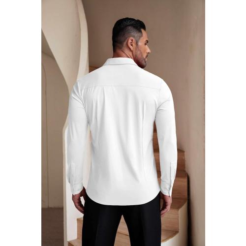COOFANDY Men's Muscle Fit Dress Shirts Wrinkle-Free Long Sleeve Casual Button Down Shirts large