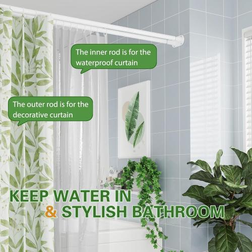 Double Shower Curtain Rod, 28-76 Inches Adjustable Wall Mounted Double Shower Rod, Rustproof White Shower Curtain Rods for Bathroom, Bathtub, Extra Space for Curtain and Liner