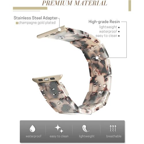 Heesch Resin Fashion Watch Band Compatible with Apple Watch Series Ultra//10/9/8/7/SE/6/5/4, Tortoise Elastic Watch Band Bracelet Jewelry Wristband Women Girl for iWatch, 38/40/41/42mm, 42/44/45/46/49