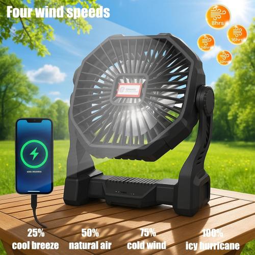 Camping Fan Rechargeable, Rechargeable Fan 20000mah Battery Powered Fans with LED Lantern and Hook, Camping Essentials for Tent, Travel, Car (Orange)
